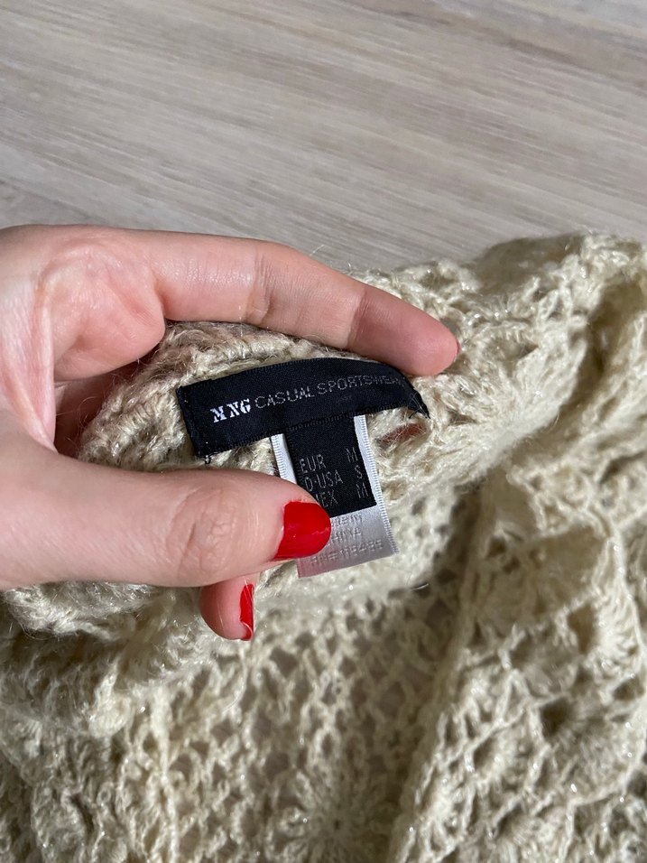 Bej Örgü Kadın Mini Hırka - Görsel 4