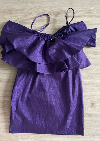 Parlak Mor Volanlı Zara Elbise - Görsel 2