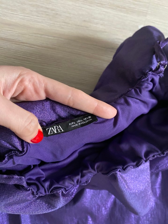 Parlak Mor Volanlı Zara Elbise - Görsel 4