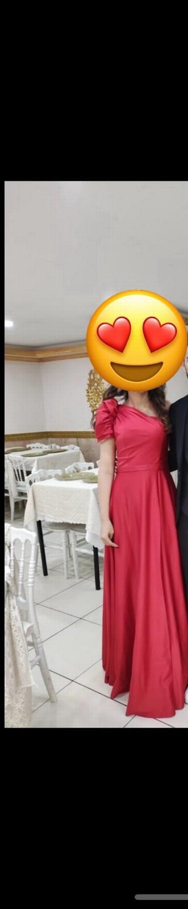 Kısa Kollu Drapeli Kırmızı Uzun Kadın Elbise - Görsel 2