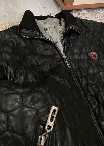 Gucci Gucci Deri Siyah Erkek Biker Ceket