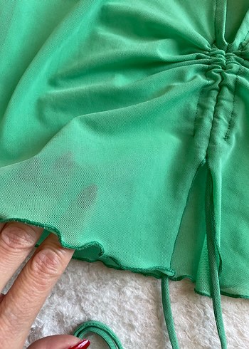 s Beden Yeşil Kısa Kollu Büzgülü Bluz