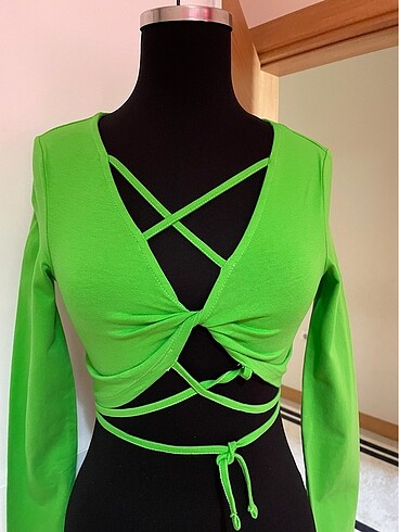 xs Beden Yeşil Crop bluz