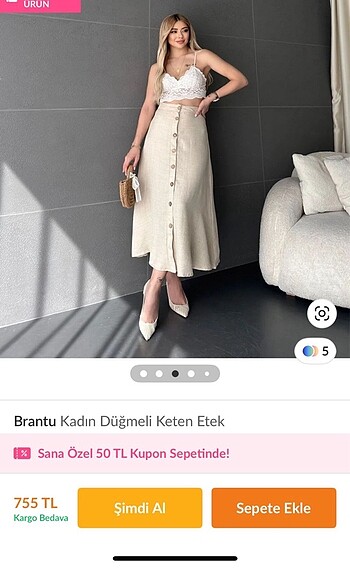 Düğmeli uzun keten etek