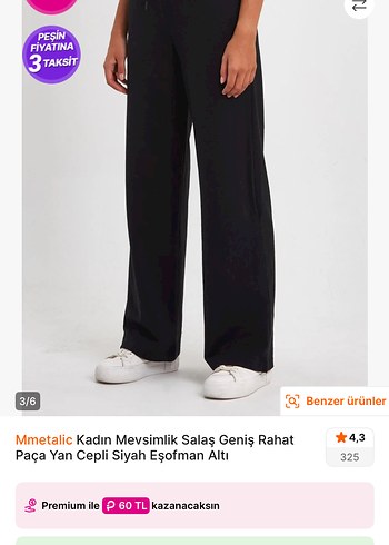 Siyah geniş paça Kadın Eşofman Altı - Görsel 2