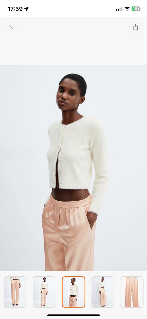 Mango Bej Lastikli Saten Pantolon - Görsel 3