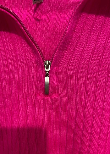 Pembe Fermuarlı Örgü Kadın Kazak - Görsel 2