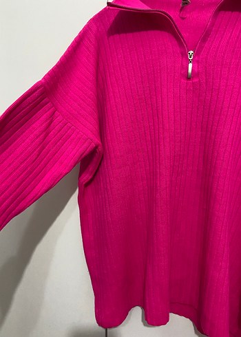 Pembe Fermuarlı Örgü Kadın Kazak - Görsel 3