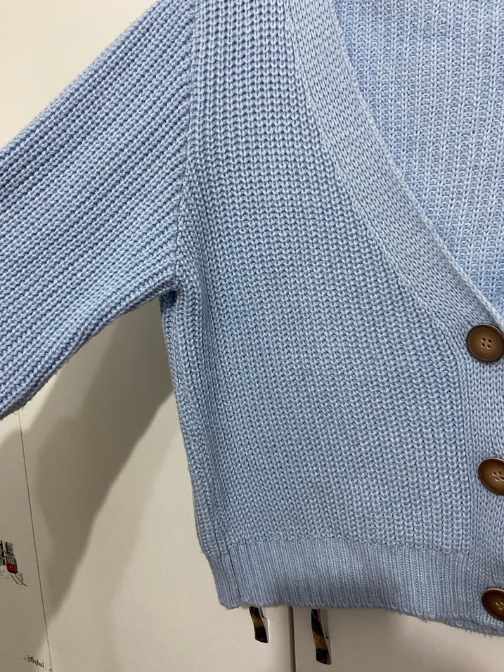 Düğmeli Mavi Kadın Hırka - Görsel 2