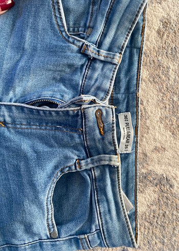 Pull and bear Düğmeli Mavi Denim Kadın Jean