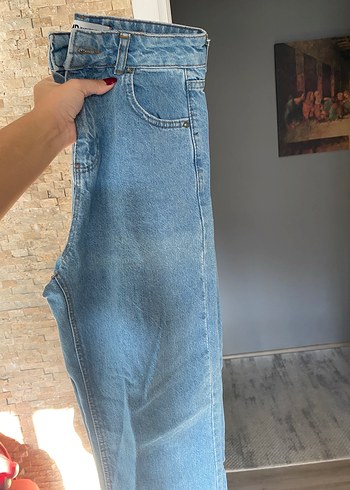 34 Beden Mavi Bol Kesim Midi Boy Denim Kadın Jean