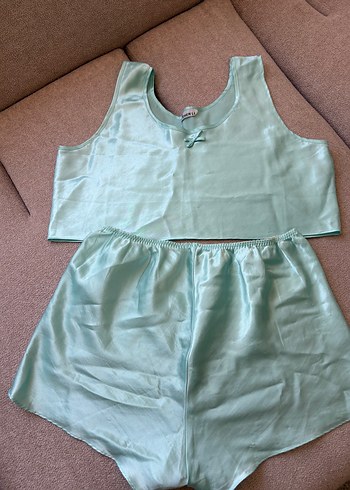 Kadın Turkuaz Mini Kolsuz Pijama Takımı