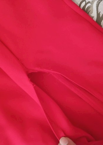 Uzun Kırmızı Drapeli V Yaka Abiye Elbise - Görsel 7