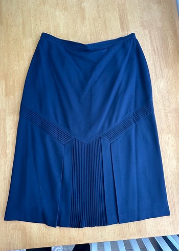 Lacivert Pileli Kumaş Etek - Görsel 2