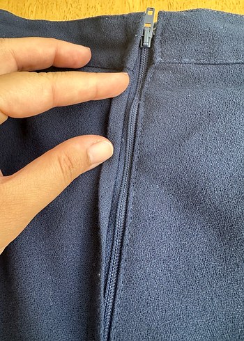 Lacivert Pileli Kumaş Etek - Görsel 6