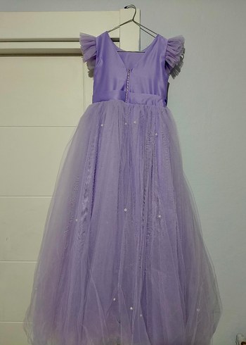 Mor Tül Detaylı Kız Çocuk Abiye Elbise - Görsel 2