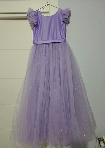 Mor Tül Detaylı Kız Çocuk Abiye Elbise - Görsel 5