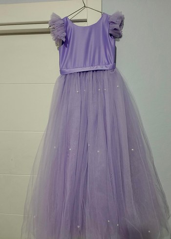 Mor Tül Detaylı Kız Çocuk Abiye Elbise - Görsel 4