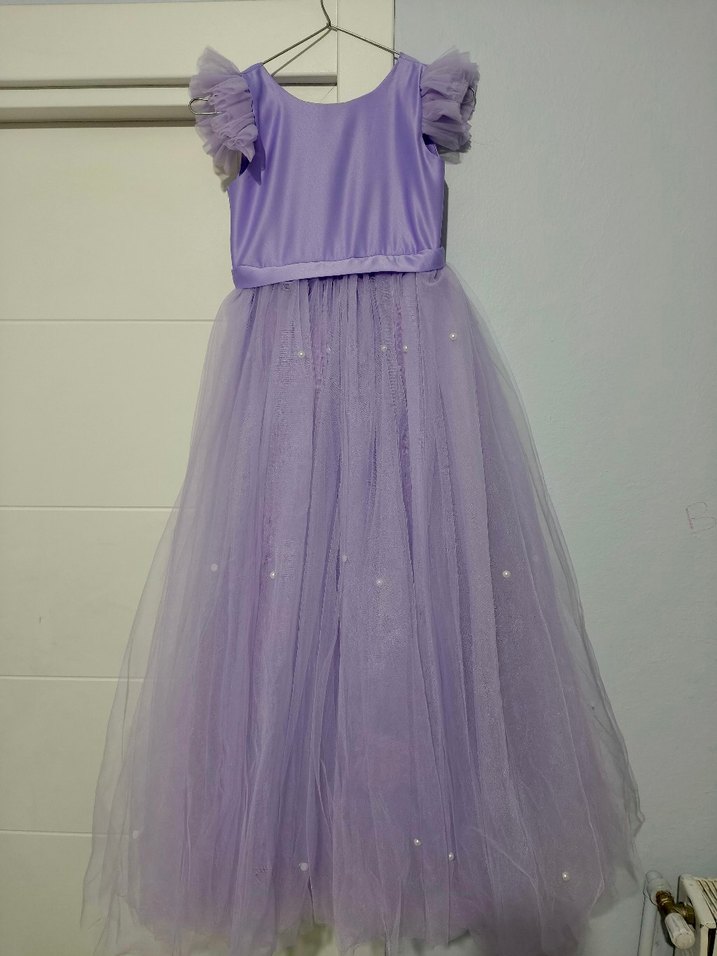 Mor Tül Detaylı Kız Çocuk Abiye Elbise - Görsel 5