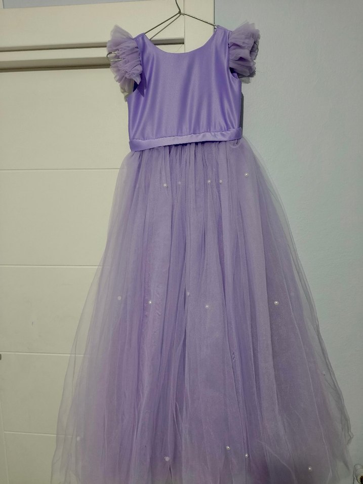 Mor Tül Detaylı Kız Çocuk Abiye Elbise - Görsel 4