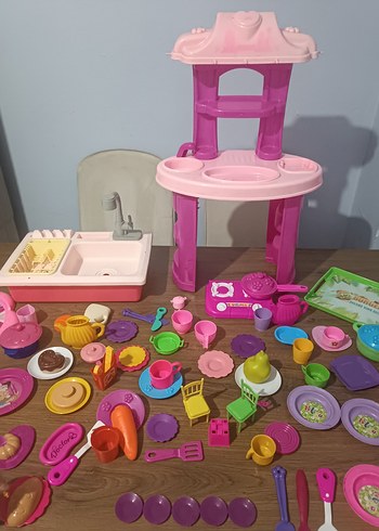 Renkli Pembe Oyuncak Mutfak Seti