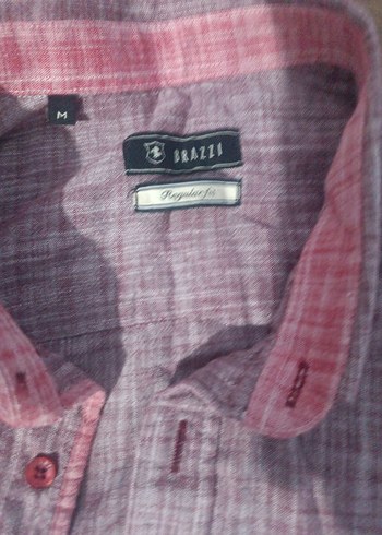 m Beden Bordo Regular Fit Keten Uzun Kollu Gömlek