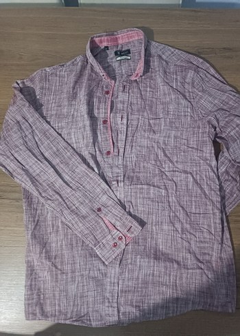 Diğer Bordo Regular Fit Keten Uzun Kollu Gömlek
