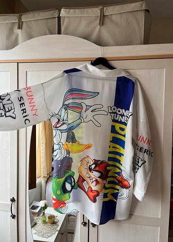 l Beden beyaz Renk Beyaz Baskılı Street Wear Kadın Gömlek
