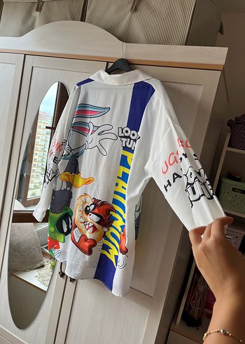 Diğer Beyaz Baskılı Street Wear Kadın Gömlek