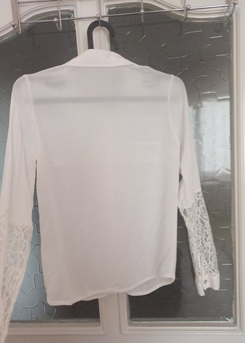 Dantel Detaylı Beyaz Uzun Kollu Kadın Gömlek - Görsel 4