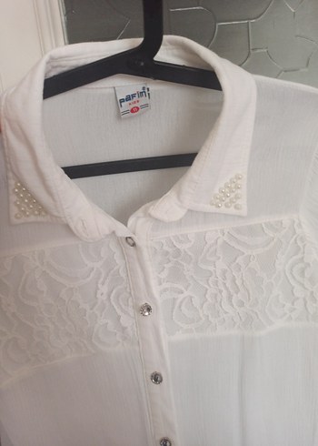 Dantel Detaylı Beyaz Uzun Kollu Kadın Gömlek - Görsel 5