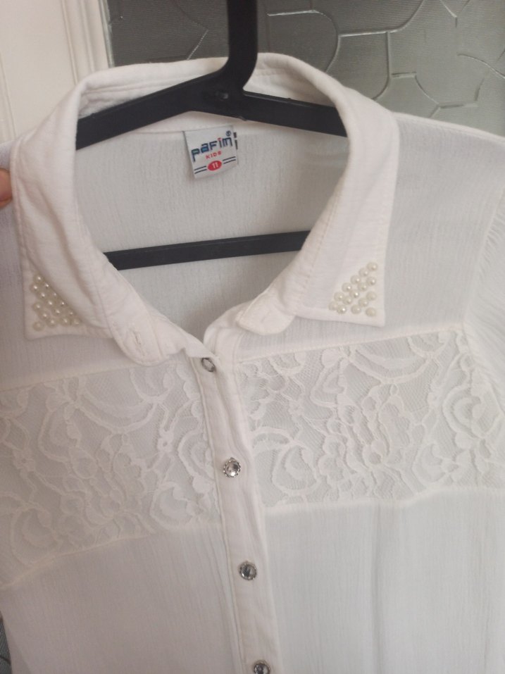 Dantel Detaylı Beyaz Uzun Kollu Kadın Gömlek - Görsel 5