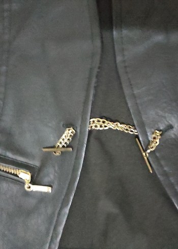 Siyah Deri Biker Yelek - Görsel 3