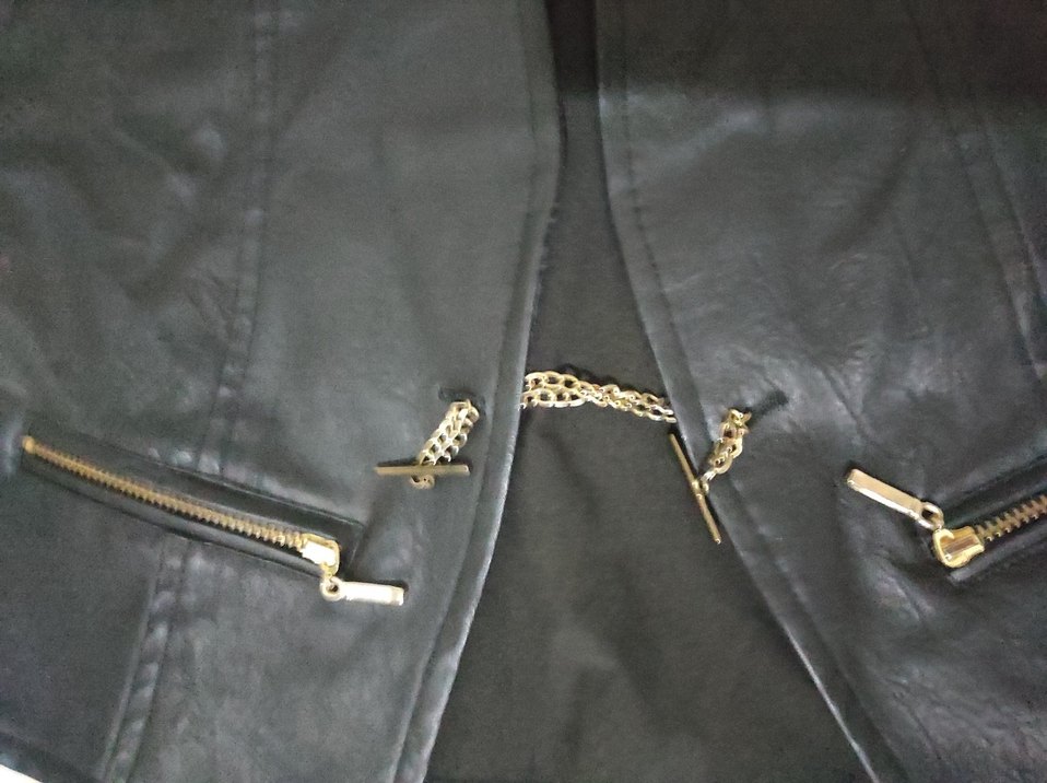 Siyah Deri Biker Yelek - Görsel 3