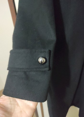 Siyah Uzun Kemerli Kadın Kaban - Görsel 3