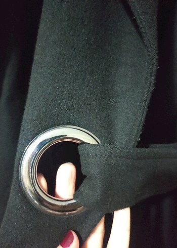 Siyah Uzun Kemerli Kadın Kaban - Görsel 4