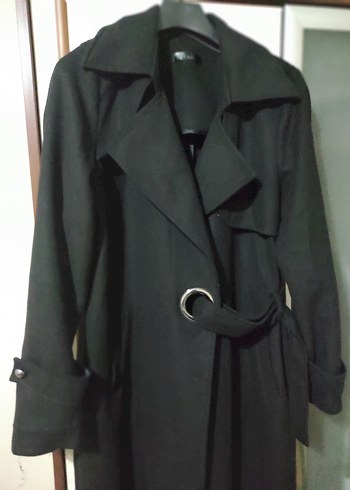 Siyah Uzun Kemerli Kadın Kaban - Görsel 7