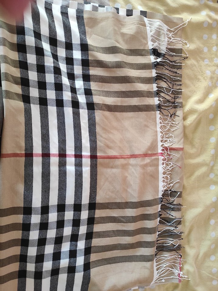 Bej Gri Çizgili Kadın Şal - Görsel 2