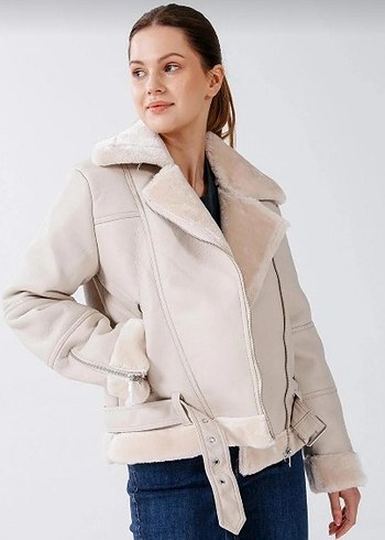 ONLY Bej Süet Kürklü Kadın Ceket - Görsel 4