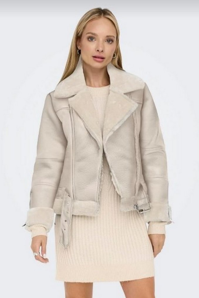 ONLY Bej Süet Kürklü Kadın Ceket - Görsel 3