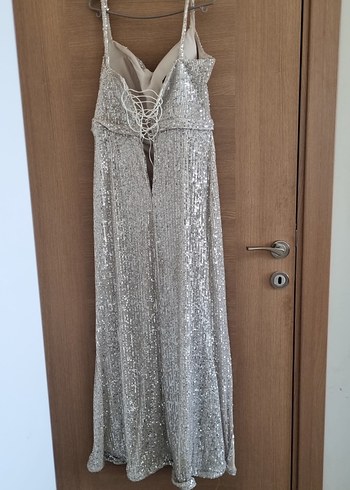 Gri Uzun Drapeli Abiye Elbise - Görsel 3