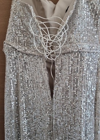 Gri Uzun Drapeli Abiye Elbise - Görsel 4