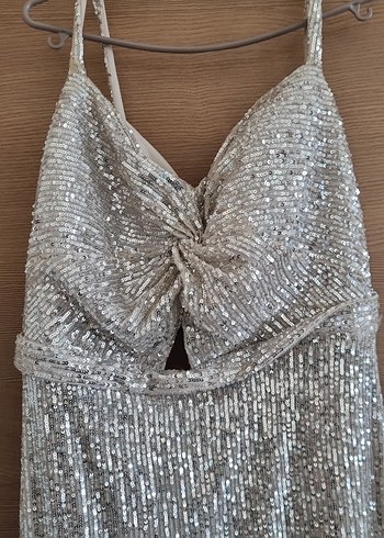 Gri Uzun Drapeli Abiye Elbise - Görsel 2