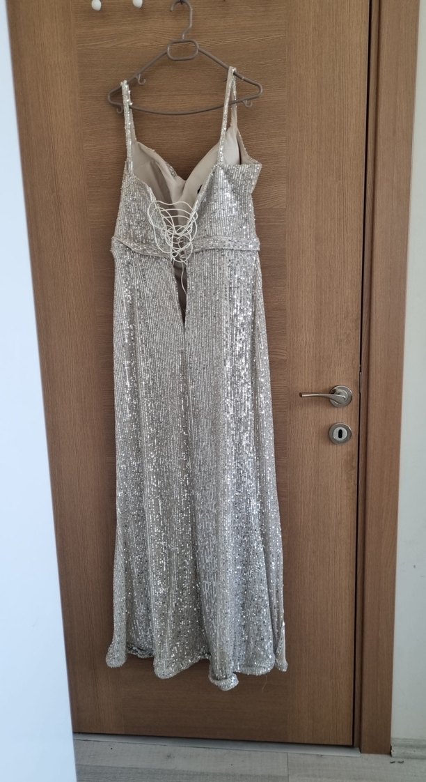 Gri Uzun Drapeli Abiye Elbise - Görsel 3