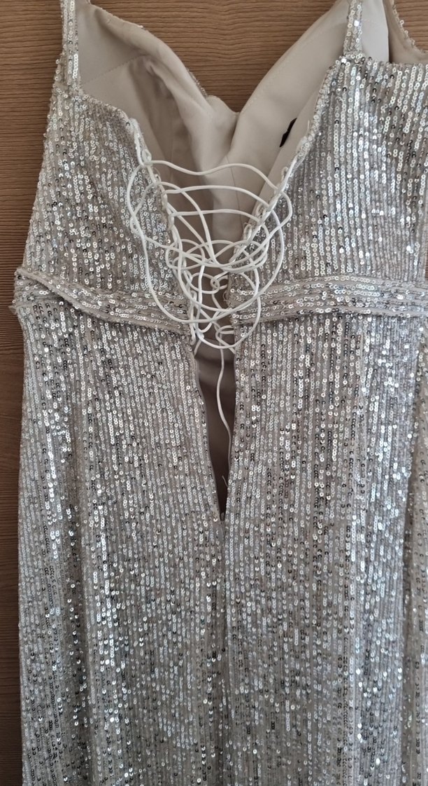 Gri Uzun Drapeli Abiye Elbise - Görsel 4