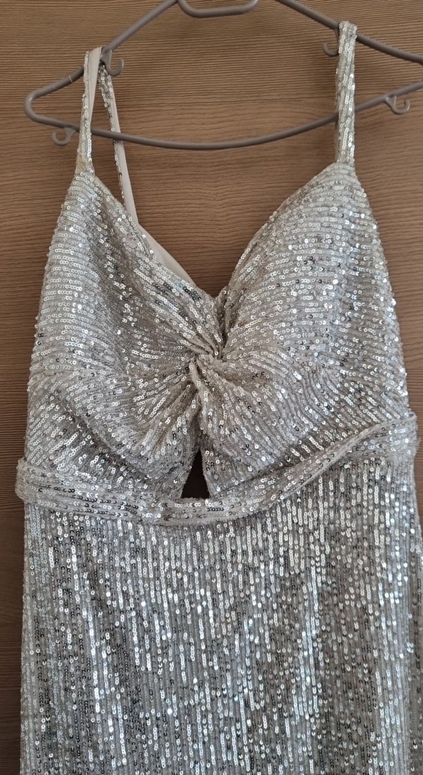 Gri Uzun Drapeli Abiye Elbise - Görsel 2