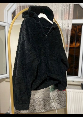 Siyah Kapüşonlu Peluş Kadın Ceket - Görsel 2