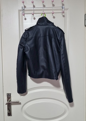 Deri Siyah Biker Ceket, Kısa ve Fermuarlı - Görsel 6