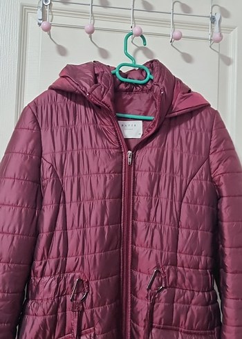 Bordo Kadın Kapitone Midi Mont - Görsel 3