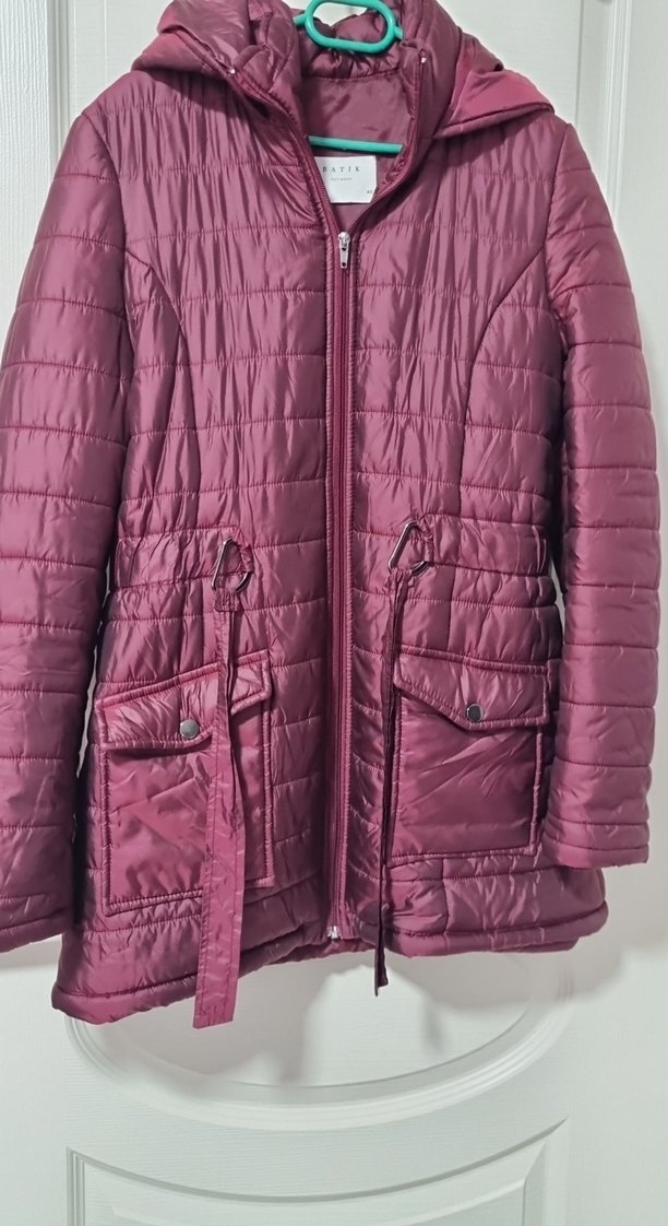 Bordo Kadın Kapitone Midi Mont - Görsel 2